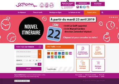 Capture écran du site setram.fr